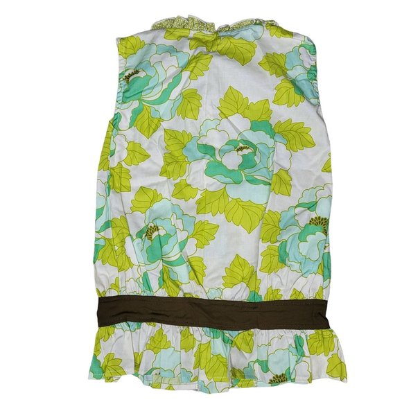 Persnickety NWT 70s inspired sleeveless top green white brown 100% cotton size 7 - Picture 2 of 4